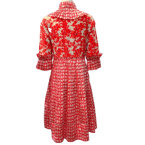 Dice Kayek Red / White Houndstooth Floral Dress - Picture 3 of 4